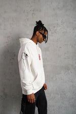 Erkek Kapüşonlu Kanguru Cepli Sweatshirt 3 İplik Pamuklu Baskılı Hoodie -  Beyaz