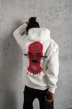 Erkek Kapüşonlu Kanguru Cepli Sweatshirt 3 İplik Pamuklu Baskılı Hoodie -  Beyaz