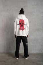 Erkek Kapüşonlu Kanguru Cepli Sweatshirt 3 İplik Pamuklu Baskılı Hoodie -  Beyaz