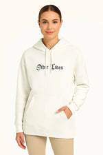 Kadın Oversize Kapüşonlu Kanguru Cepli Baskılı 3 İplik Pamuklu Sweatshirt Hoodie -   Beyaz