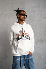 Erkek Kapüşonlu Kanguru Cepli Sweatshirt 3 İplik Pamuklu Baskılı Hoodie - Beyaz
