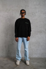 Erkek Oversize Sweatshirt Ön ve Sırt Baskılı 3 İplik Pamuklu - Siyah