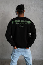 Erkek Oversize Sweatshirt Ön ve Sırt Baskılı 3 İplik Pamuklu - Siyah