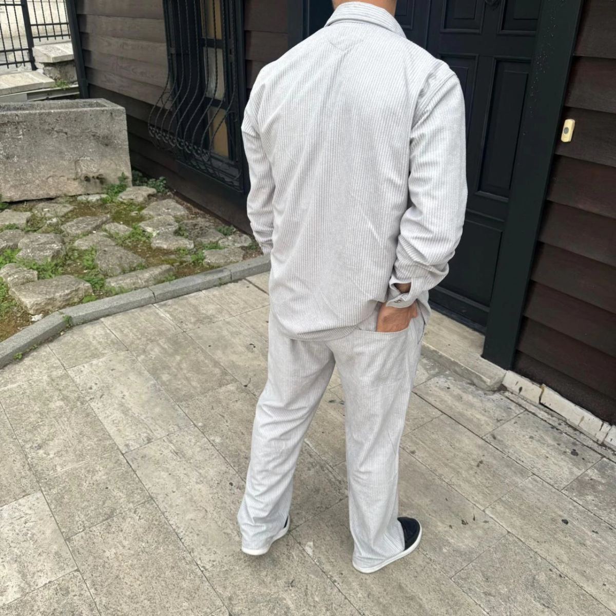 Erkek Fitilli Kadife Cepli Buggy Pantolon Oversize Rahat Kalıp - Gri