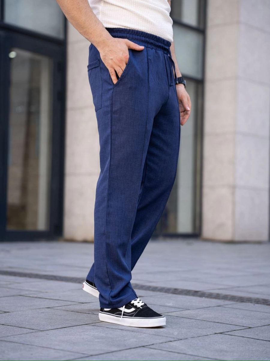 Erkek Keten Cepli Çıma Dikişli jogger Buggy Pantalon Rahat kalıp - Lacivert