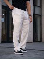 Erkek Keten Cepli Çıma Dikişli jogger Buggy Pantalon Rahat kalıp - Beyaz