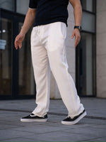 Erkek Keten Cepli Çıma Dikişli jogger Buggy Pantalon Rahat kalıp - Beyaz