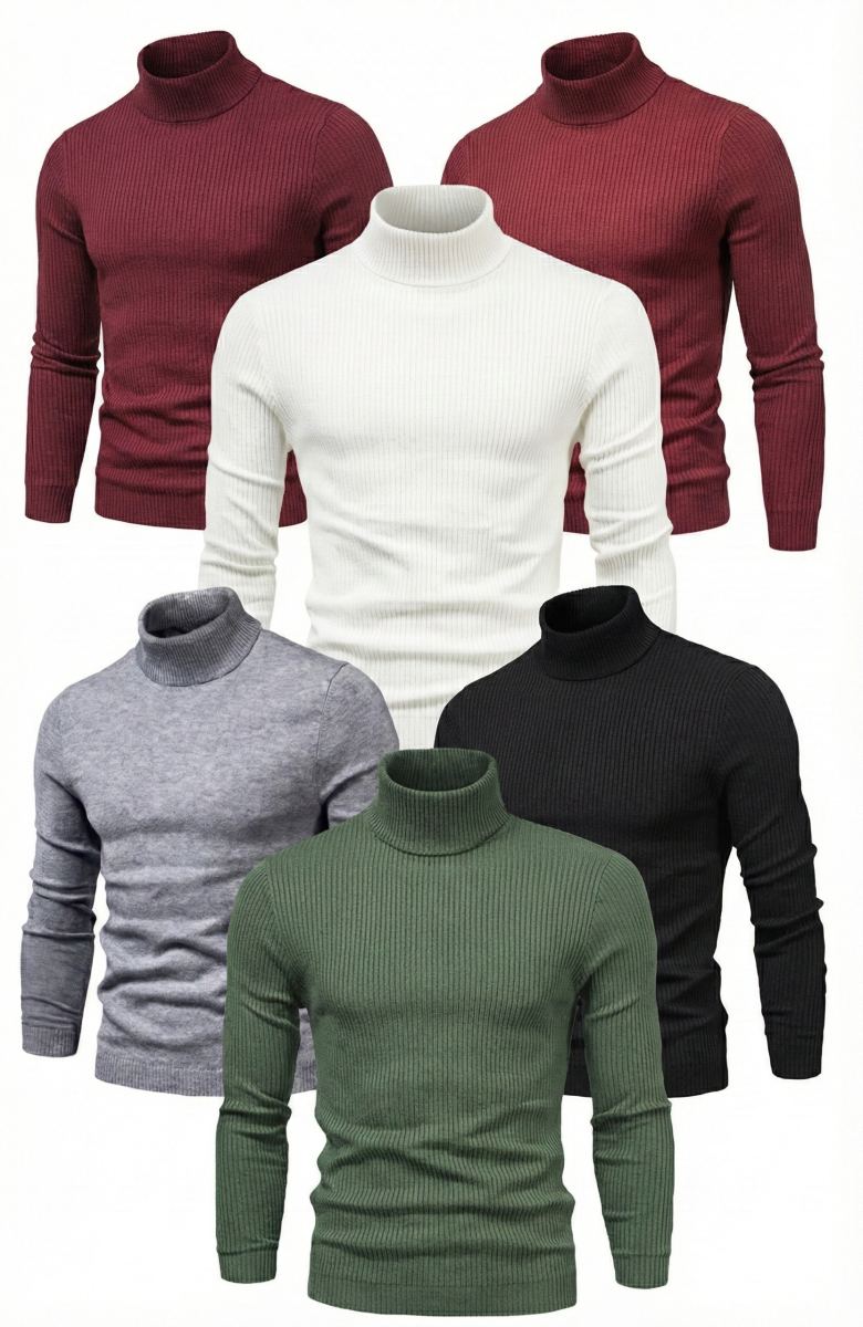 ERKEK 6'lı Siyah, Beyaz, Bordo, Gri, Haki Kaşkorse Boğazlı Full Likralı Fitilli Body Kazak