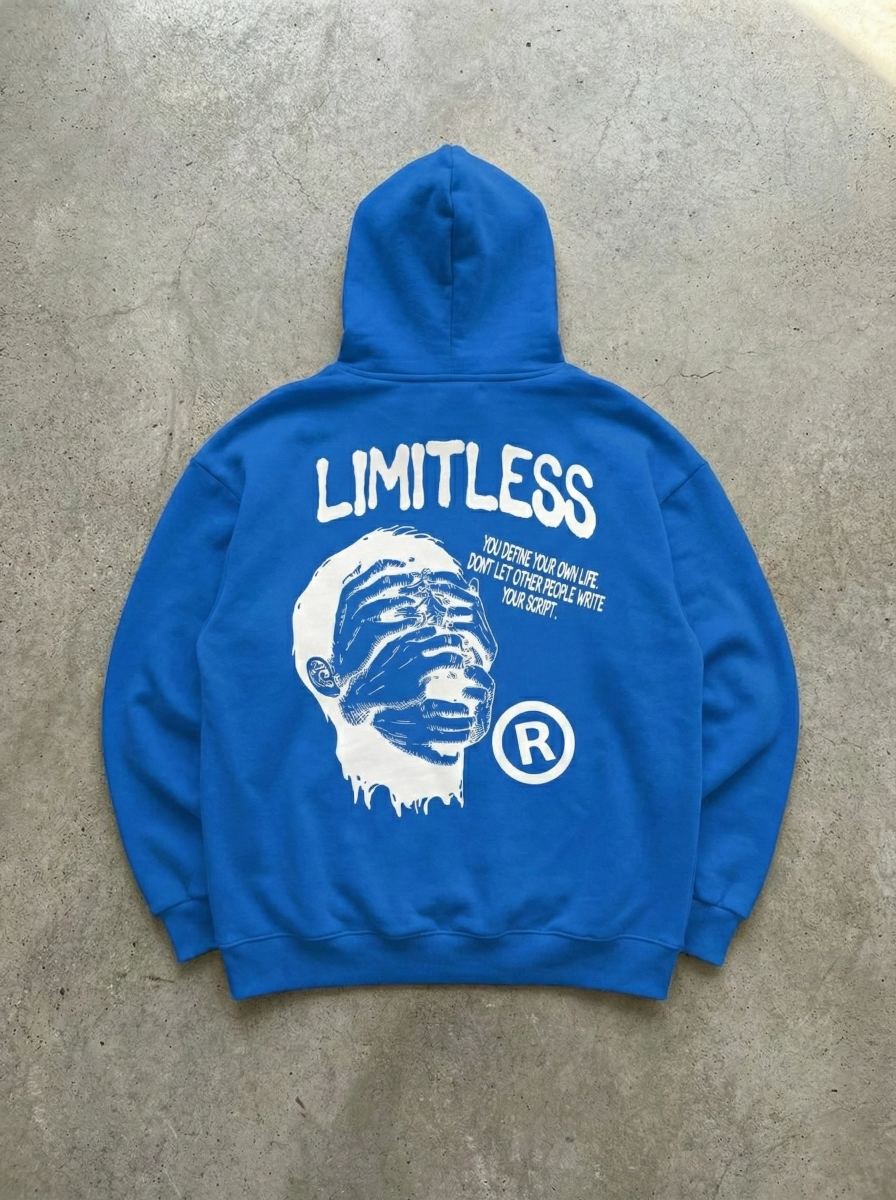 Erkek Baskılı Kapüşonlu Cepli Hoodie 3 İplik Pamuklu Sweatshirt - Saks Mavisi