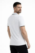 Erkek Yazlık Dokuma Triko Tişört Düğmesiz  Polo Yaka Kısa Kol T-Shirt - Beyaz