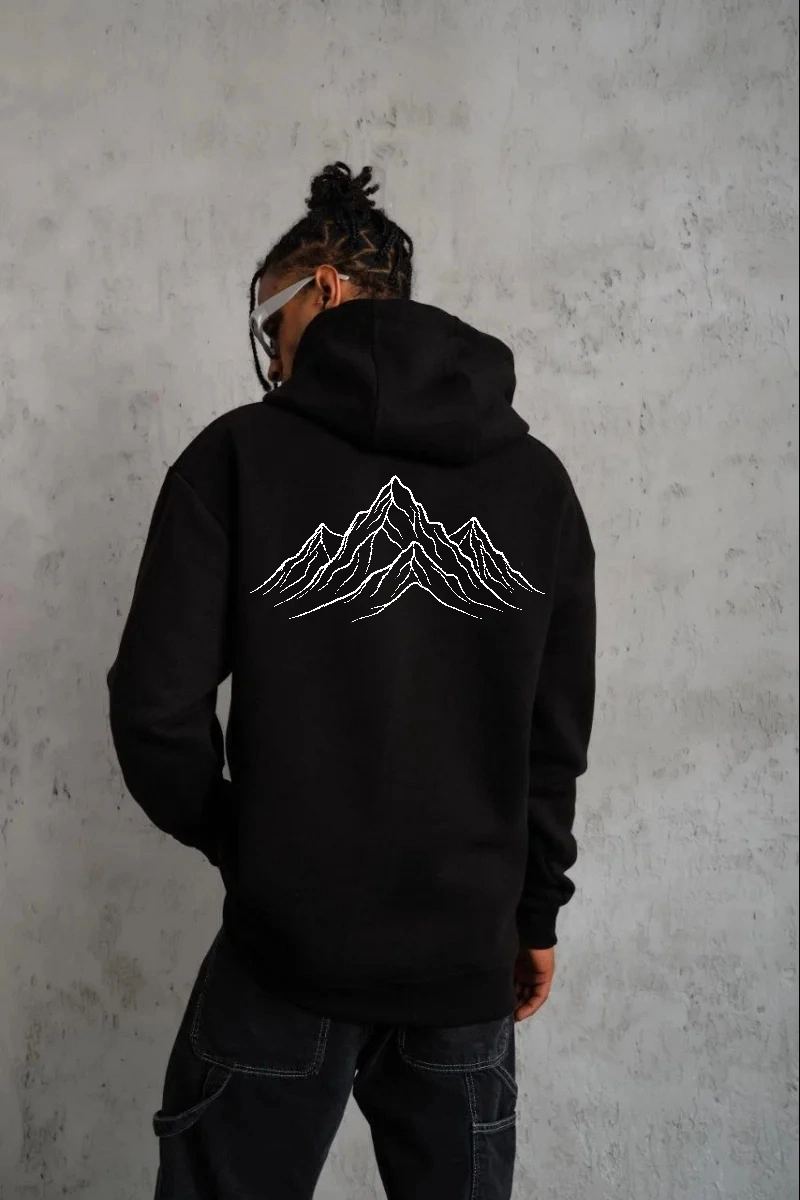 Erkek Nihilist Penguen Baskılı 3 İplik Pamuklu Kapüşonlu Sweatshirt Hoodie Siyah