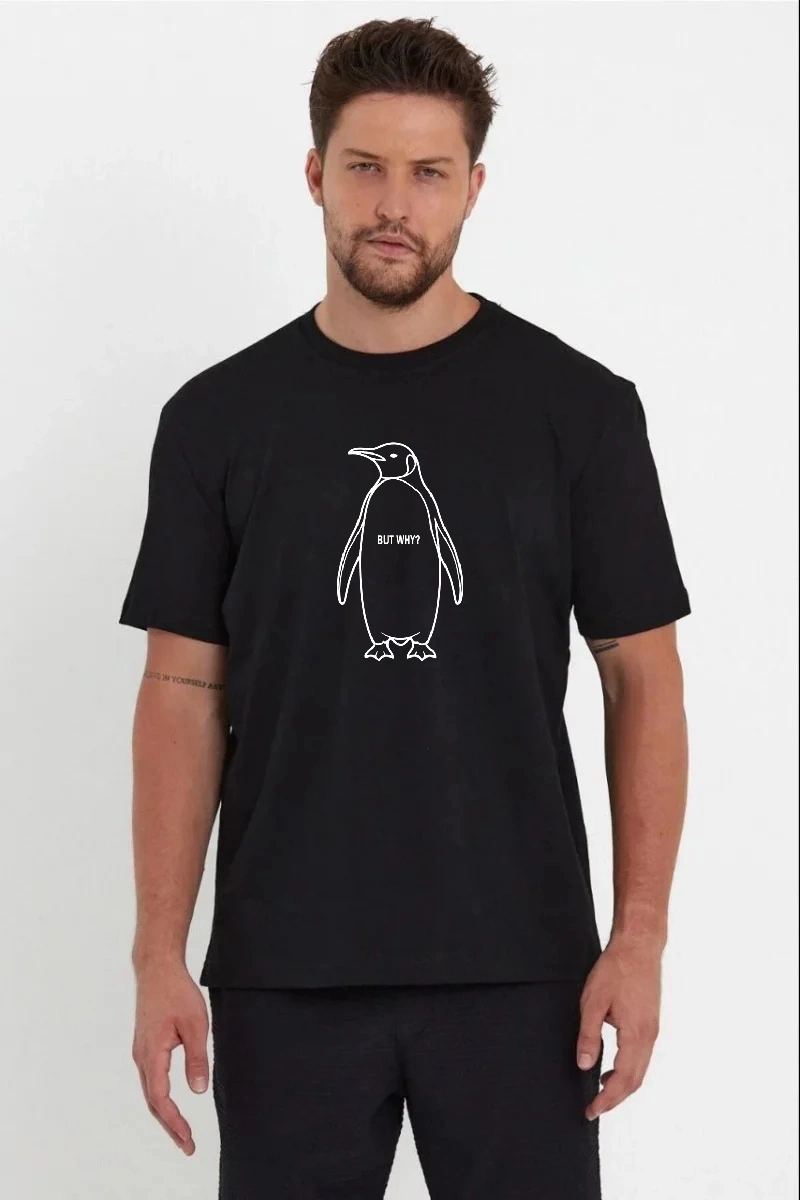 Erkek T-Shirt Nihilist Penguen Baskılı Bisiklet Yaka Kısa kol yazlık Tişört - Siyah
