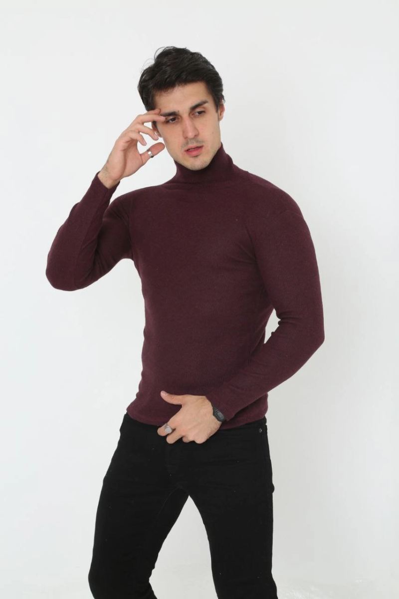 Erkek Fitilli Kaşkorse Kumaş Boğazlı Full Likralı Slimfit Body - Bordo
