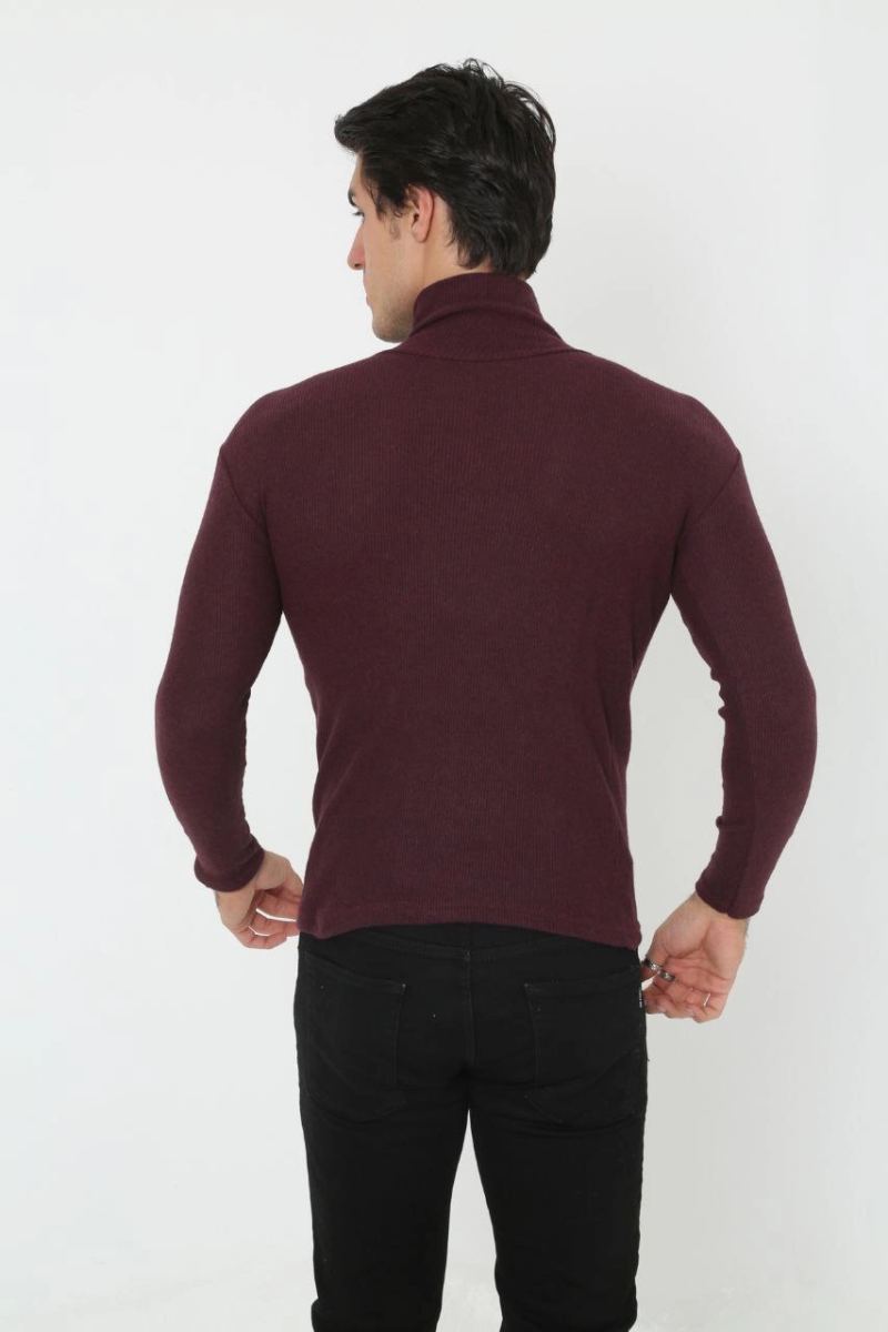 Erkek Fitilli Kaşkorse Kumaş Boğazlı Full Likralı Slimfit Body - Bordo
