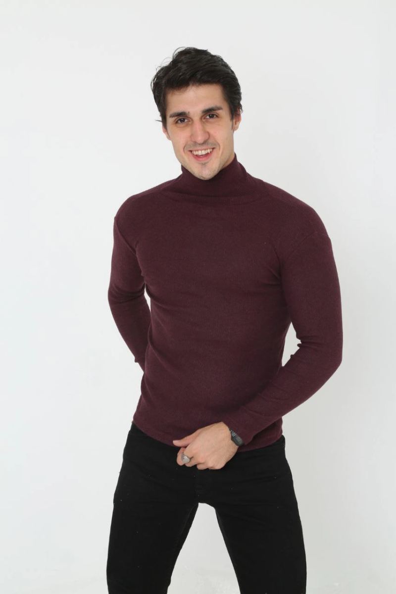 Erkek Fitilli Kaşkorse Kumaş Boğazlı Full Likralı Slimfit Body - Bordo