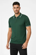 Erkek Triko Tişört Fermuarlı Polo Yaka Yazlık Kısa Kol T-Shirt 2’li Set Haki-Siyah