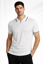 Erkek Triko Tişört Fermuarlı Polo Yaka Kısa Kol T-Shirt 3’lü Set Kahve-Siyah-Beyaz