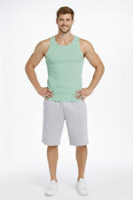 Erkek Fitilli Atlet Sıfır Yaka Slim Fit Arka Baskılı Spor Atlet - Mint Yeşili