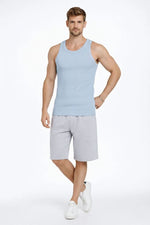 Erkek Fitilli Atlet Sıfır Yaka Slim Fit Arka Baskılı Spor Atlet - Bebek Mavisi