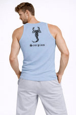 Erkek Fitilli Atlet Sıfır Yaka Slim Fit Arka Baskılı Spor Atlet - Bebek Mavisi