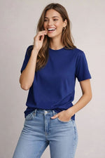 Kadın Tişört Osy Modal yumuşak dokulu Kumaş Bisiklet Yaka T-shirt - Lacivert