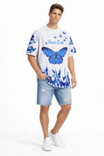 Erkek Asit Yıkamalı Oversize Tişört Bisiklet Yaka Kısa Kol T-shirt - Beyaz