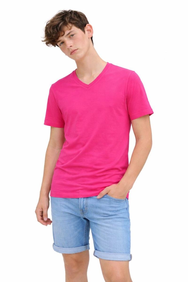 Genç Erkek Çocuk V Yaka Tişört Model - Pembe