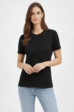 Kadın Bisiklet Yaka Yazlık Kısa kol Düz Tişört Regular Kalıp T-shirt - Siyah