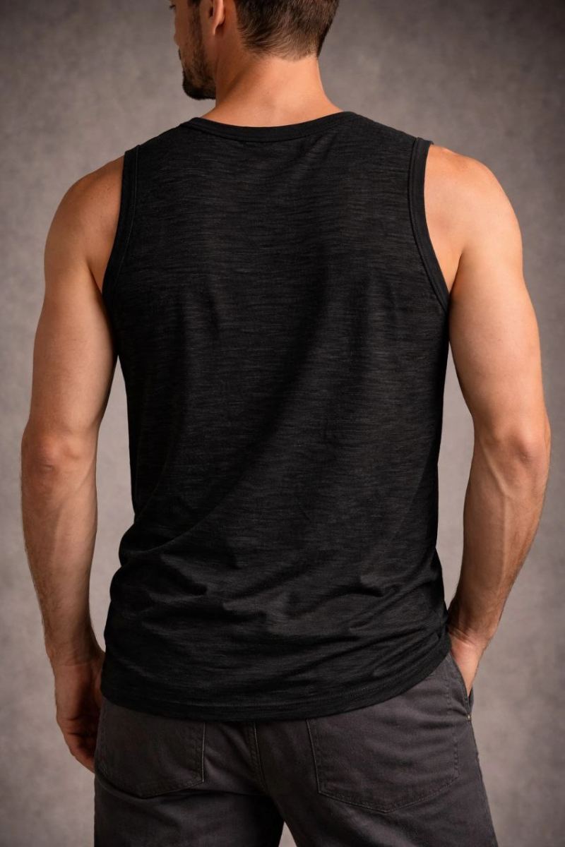 Erkek Flamlı Kumaş Kolsuz Atlet Günlük Fitness Spor T-Shirt - Siyah