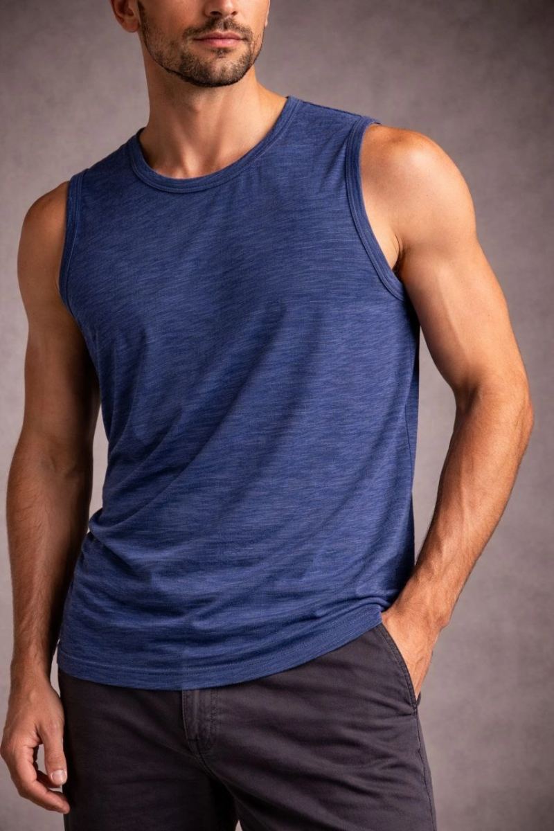 Erkek Flamlı Kumaş Kolsuz Atlet Günlük Fitness Spor T-Shirt - İndigo