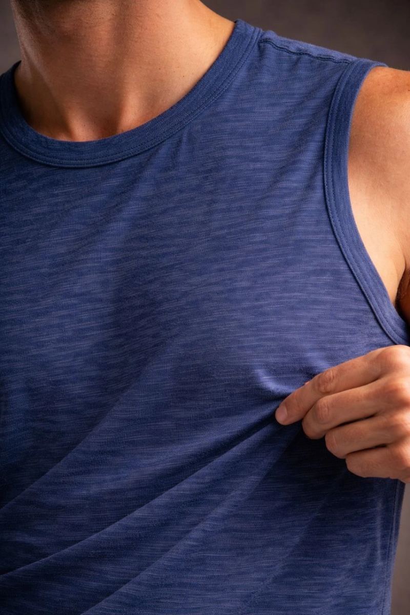 Erkek Flamlı Kumaş Kolsuz Atlet Günlük Fitness Spor T-Shirt - İndigo