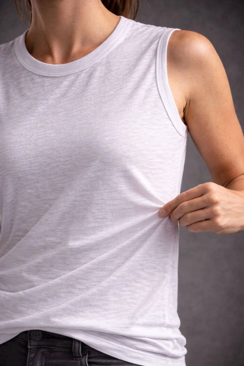 Kadın Flamlı Kumaş Kolsuz Atlet Günlük Fitness Spor T-Shirt - Beyaz