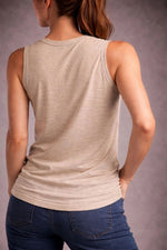 Kadın Flamlı Kumaş Kolsuz Atlet Günlük Fitness Spor T-Shirt - Taş