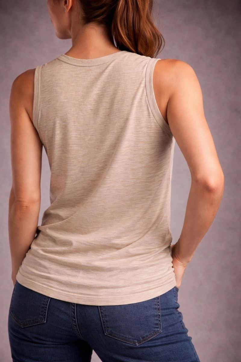 Kadın Flamlı Kumaş Kolsuz Atlet Günlük Fitness Spor T-Shirt - Taş