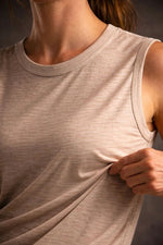 Kadın Flamlı Kumaş Kolsuz Atlet Günlük Fitness Spor T-Shirt - Taş