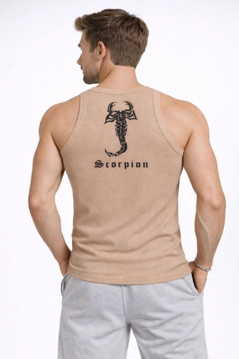 Erkek Spor Fitilli Kaşkorse Arka Basklı Atlet 3'lü Set Beyaz-Kırmızı-Kahverengi
