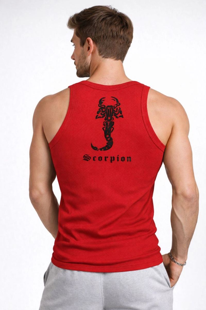 Erkek Spor Fitilli Kaşkorse Arka Basklı Atlet 3'lü Set Kırmızı-Siyah-Beyaz