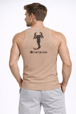 Erkek Spor Slimfit Fitilli Kaşkorse Arka Basklı Atlet 2'li Set Kahverengi-Bebek Mavisi