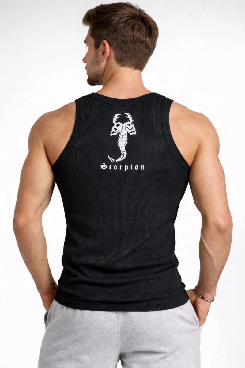 Erkek Spor Slimfit Fitilli Kaşkorse Arka Basklı Atlet 2'li Set Siyah-Mint Yeşili