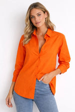 Kadın Uzun Kol Gömlek Düğmeli Klasik Yaka Günlük ve Ofis Şıklığına uygun - Turuncu