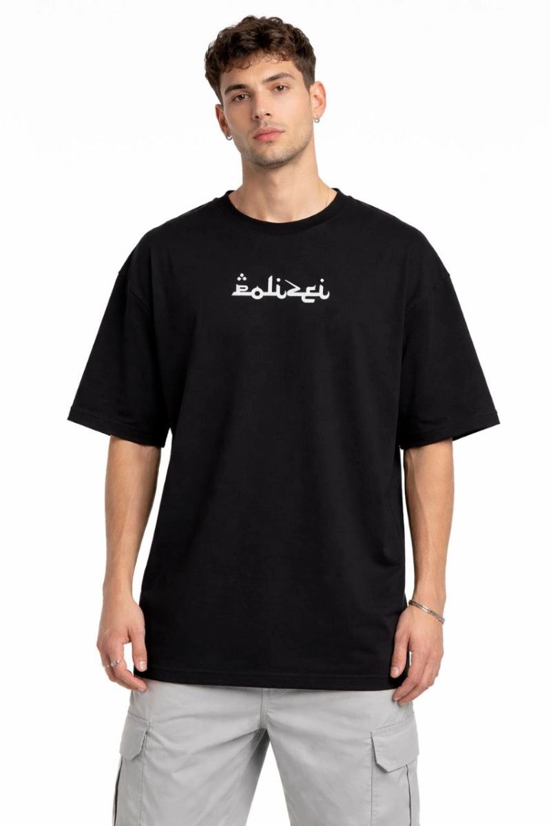 Erkek Kısa Kol Yazlık Tişört Bisiklet Yaka Baskılı Oversize T-Shirt - Siyah